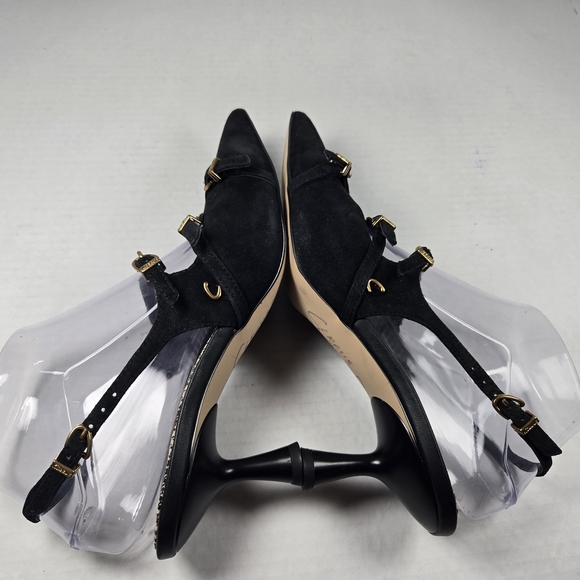 Circus by Sam Edelman Fraya Slingback Black Suede Pumps with Gold Buckles-Size 7 - Picture 6 of 15